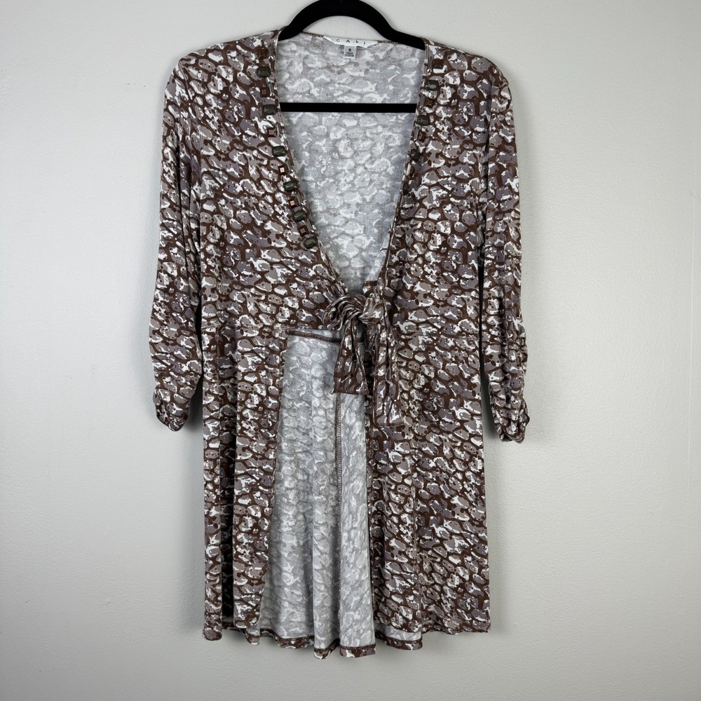 CAbi Cardigan Women's Small Brown Cobblestone Embellished Studded Detail Stretch
